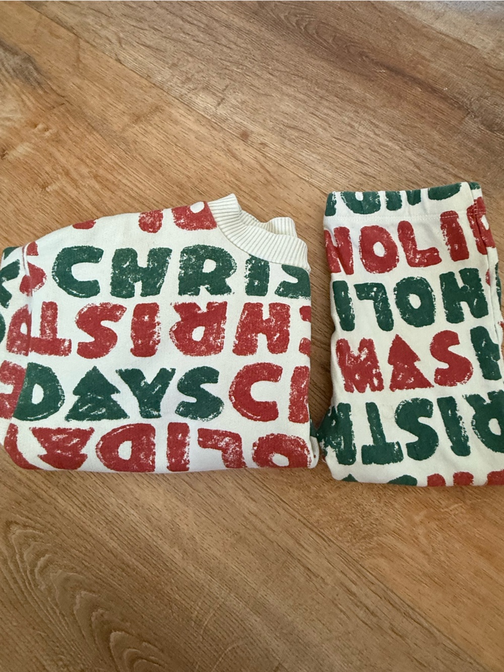 Cream Holiday Sweatshirt with Red & Green 'Christmas' Print Set